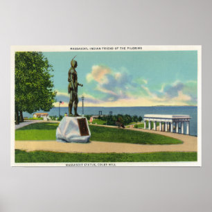 Den Coles backen beskådar av den Massasoit statyn Poster