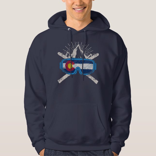 Den Colorado flagga skidar skidåkning Hoodie (Framsida)