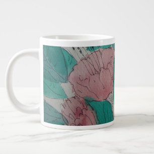 den contempory sketchy rosan blommar och lämnar jumbo mugg
