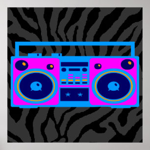 Den Corey tiger80-tal Retro Boombox radiosände Poster