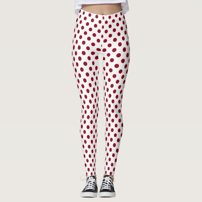 Den Crimson röda polka dots cirklar Leggings (Framsida)