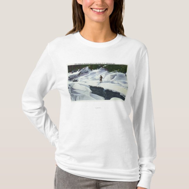 Den crossa country skieren stoppar vid bergbäcken t shirt (Framsida)