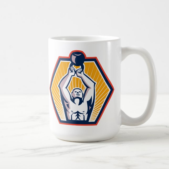 Den Crossift idrottsmannen som lyfter Kettlebell, Kaffemugg (Höger)