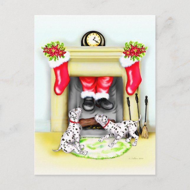 Den Dalmation julen Santa tappar in Helg Vykort (Framsida)