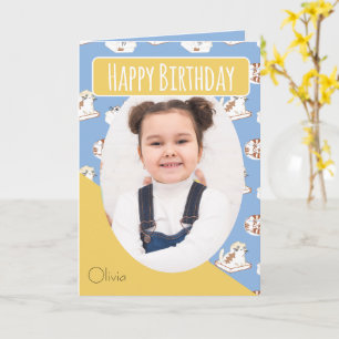 Den där Cat Life Blue Gult Photo Namn Birday Card Kort