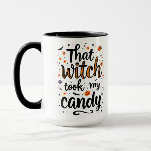 Den där häxan tog min godis-typografi mugg