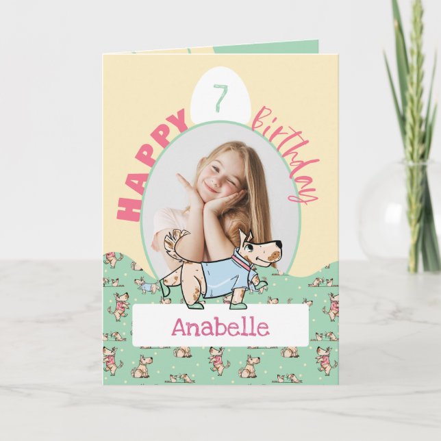 Den där Hund Life Grönt Gult Birthday Photo Kort (Framsida)