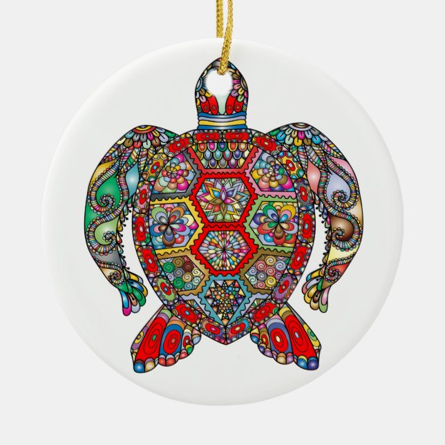 Den dekorativa blom- dekorativa havssköldpaddan julgransprydnad keramik (Framsidan)