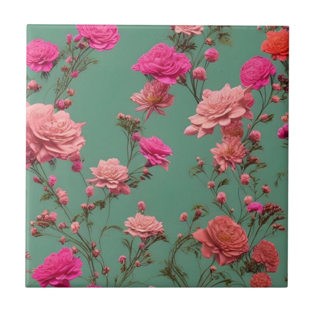 Den dekorativa keramiska plattan i Blommigten Rosa Kakelplatta (Framsidan)