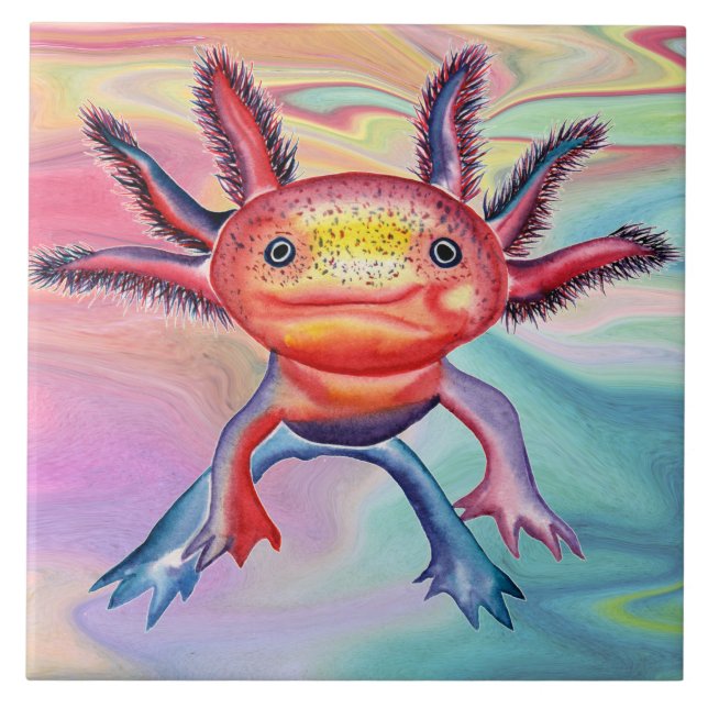 Den dekorativa uppnosiga axolotlen belägger med kakelplatta (Framsidan)