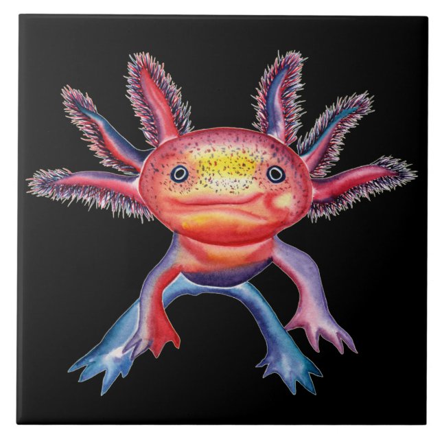 Den dekorativa uppnosiga axolotlen belägger med kakelplatta (Framsidan)