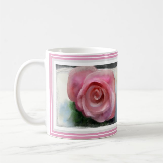Den delikat ron som inramas med rosor, & grått kaffemugg (Vänster)