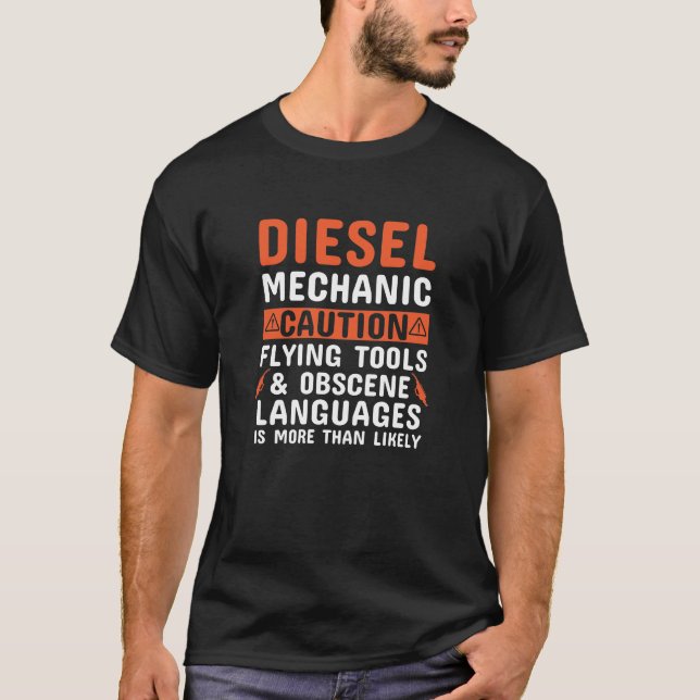 Den diesel- mekanikern varnar t shirt (Framsida)