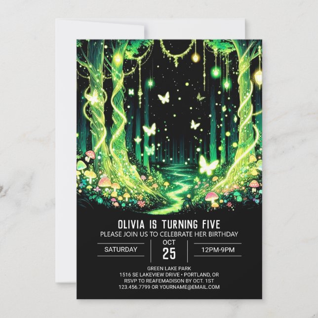 Den digitala födelsedagen i Fantasy Woodland Inbjudningar (Framsida)