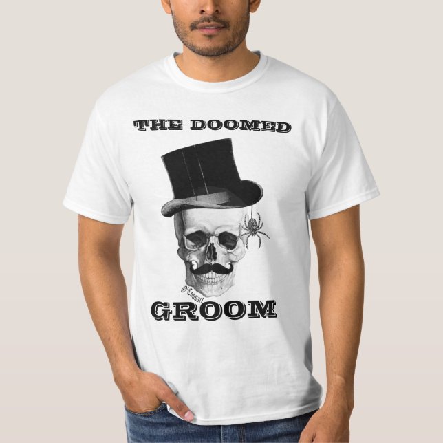 Den dömda groomens roliga bröllop-design t shirt (Framsida)