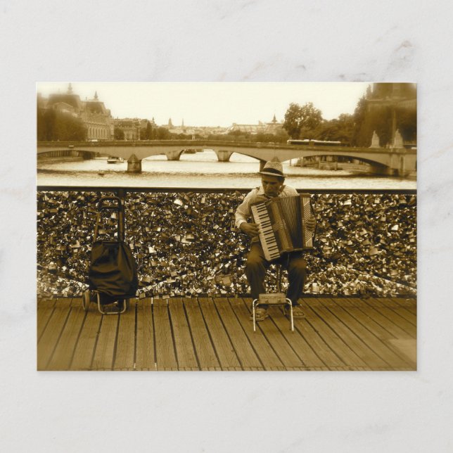 Den dragspels- spelare - Pont des Arts, Paris Vykort (Framsida)