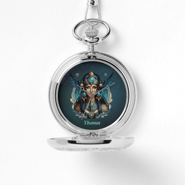 Den egyptiska gudinna Isis i blå färg. Armbandsur (Framsida)