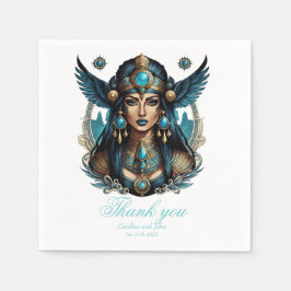 Den egyptiska gudinna Isis i blå färg. Pappersservett