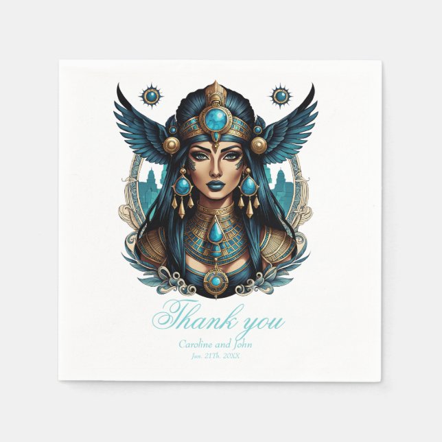 Den egyptiska gudinna Isis i blå färg. Pappersservett (Framsidan)