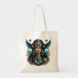 Den egyptiska gudinna Isis i blå färg. Tygkasse