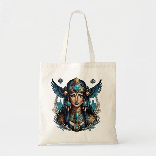 Den egyptiska gudinna Isis i blå färg. Tygkasse (Framsidan)