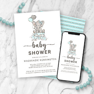 Den elefant-babystölden Cute Teal Glitter Silver Inbjudningar
