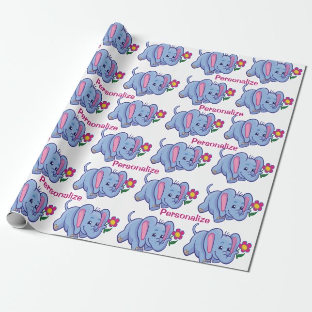 Den elefant-Tecknaden Cute & Lycklig Baby personal Presentpapper (Utrullad)