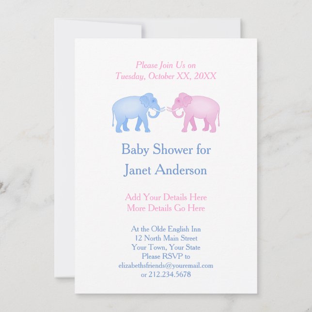 Den elefantbaby shower eller gender avslöjer inbjudningar (Baksida)