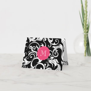Den eleganta blom- monogramen noterar svart anteckningskort