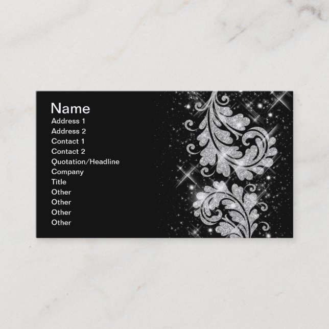 Den eleganta blommigten för affärssilverglitter visitkort (Framsida)