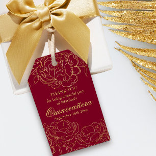 Den eleganta Burgundy guld- blommigten skissar Presentetikett