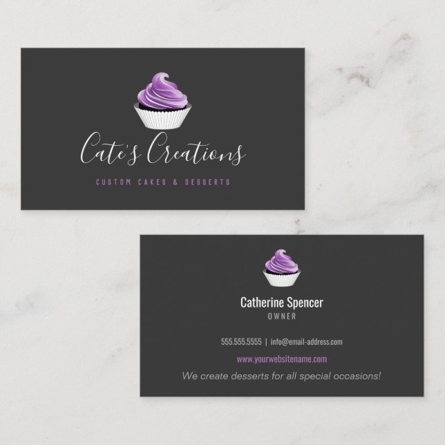 Den eleganta calligraphyen skrivar muffinbagaren visitkort (Fram/baksida)
