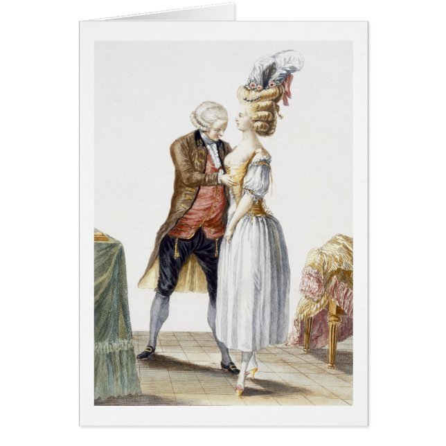 Den eleganta damen på ett passande med henne hälsningskort (Framsidan)