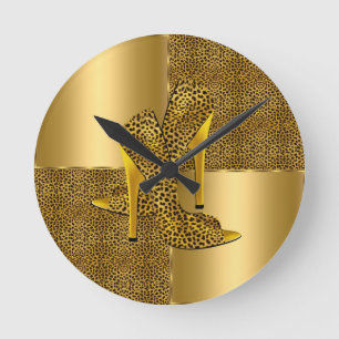 Den eleganta guld- Leopardkickhälet skor djur Rund Klocka