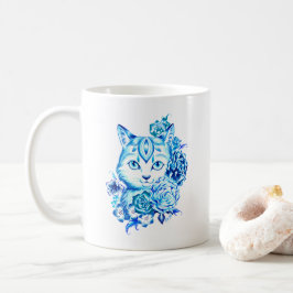Den eleganta hand plockade 10 blått skuggar kaffemugg