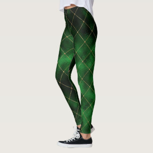 Den eleganta moderna gröna guld- diamanten leggings