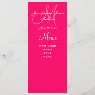 Den eleganta Monogrambröllopmenyn Cards shock rosa Meny