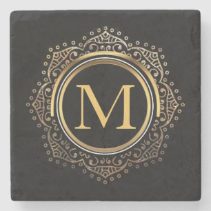 Den eleganta monogramen märka med sina initialer stenunderlägg