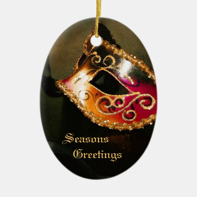 Den eleganta röda maskeraden maskerar julgransprydnad keramik (Framsidan)