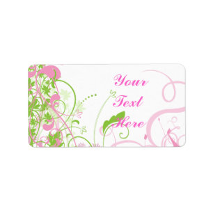 Den eleganta rosa- & gröntblommigten & virvlar adressetikett