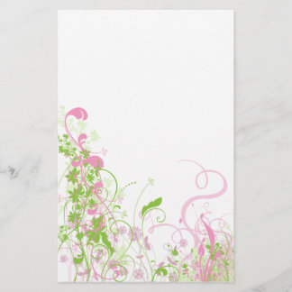 Den eleganta rosa- & gröntblommigten & virvlar brevpapper