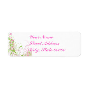 Den eleganta rosa- & gröntblommigten & virvlar returadress etikett