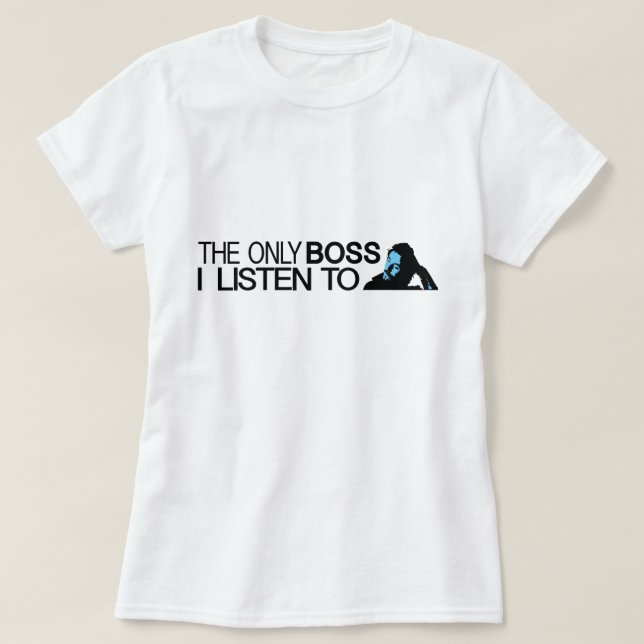 Den enda chefen lyssnar jag till tee (Design framsida)