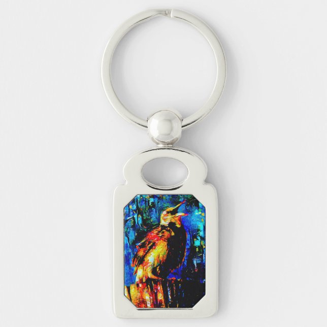 Den ende fågeln 2 rektangulärt silverfärgad nyckelring (Framsidan)