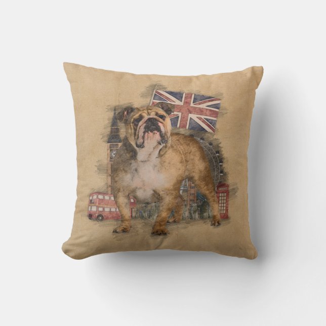 Den engelska bulldoggen och England skissar Kudde (Framsida)