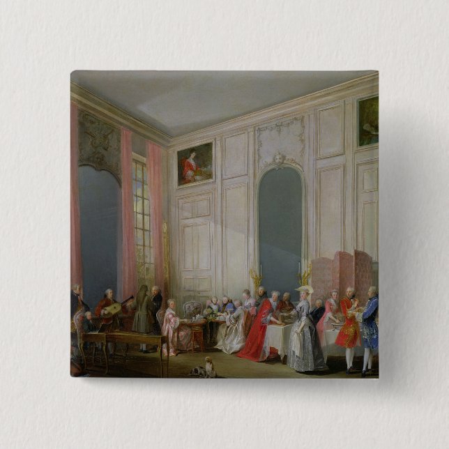 Den engelska teaen och en samhällekonsert knapp (Framsida)