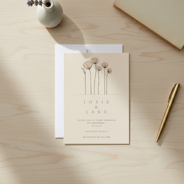 Den enkla bröllopsinbjudan för WIldblommor MUTED T Inbjudningar (WIldflowers simple Wedding Invitation Muted Tones.)