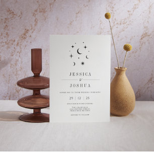Den enkla Eleganten Celestial Minimalist Star Måne Inbjudningar