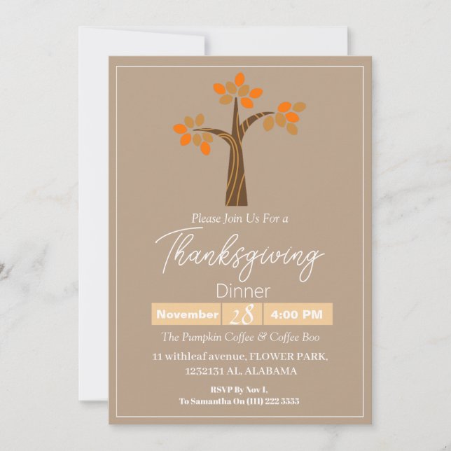 Den enkla Elegantens Thanksgiving Dinner-Blommigte Inbjudningar (Framsida)