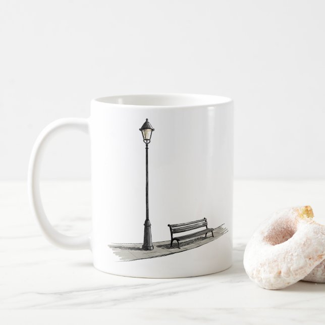 Den enkla gatlampan och inbjudan till Bench Kaffemugg (Med munk)